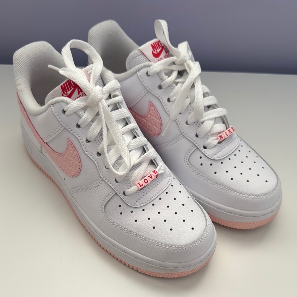 Nike White and Pink Air Force 1 Shoes